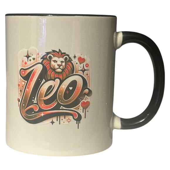 Orange Zodiac Leo White and Black Mug - Picture 2 of 3